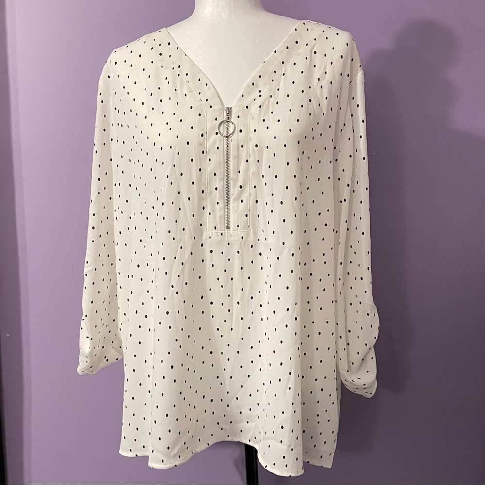 Ricki's White Blouse with Black Dots Size XXL NWT